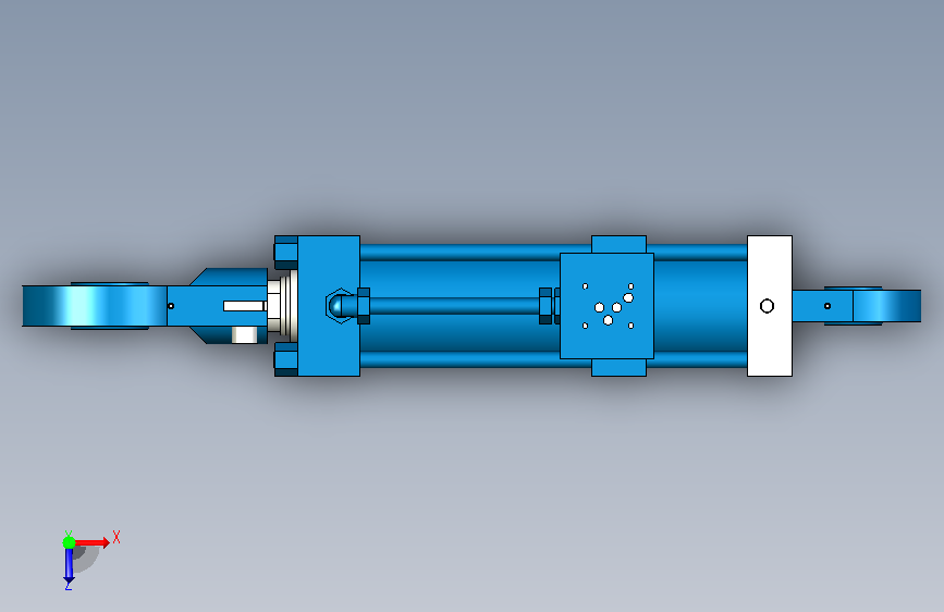 A0014451-带位置测量系统的拉杆缸 CST3。 - MP5(自对中销轴帽)。 - 缸径 D= 125mm。 - 行程长度 S= 200 mm。 俯视图