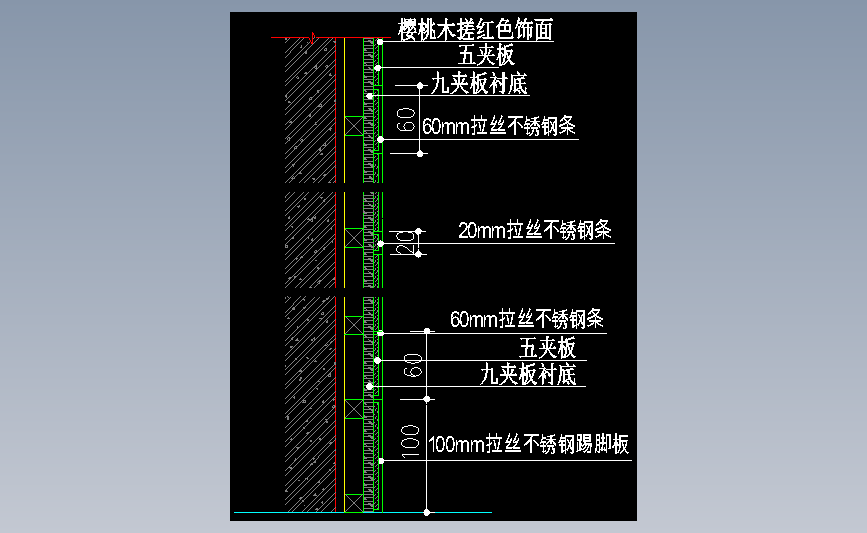 不锈钢踢脚木饰面交接节点图