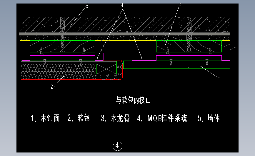 木制挂板与软包交接节点图