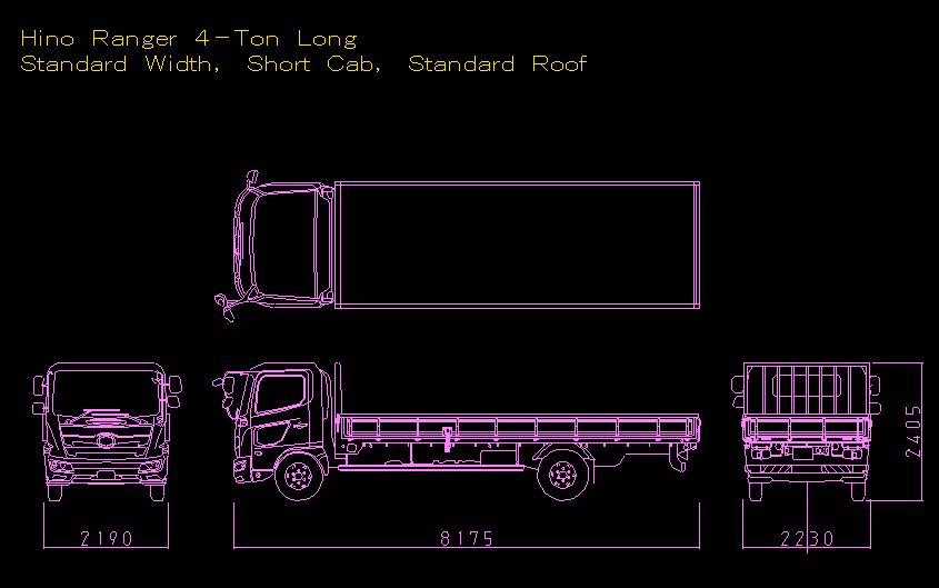 A0014888-日野 Ranger 4 吨长轴距的 2D CAD 数据