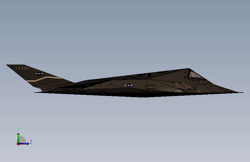 F-117 NIGHTHAWK隐身攻击机简易外形 左侧视图