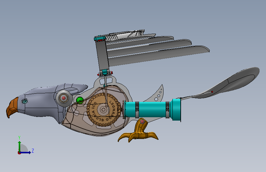 mechanical bird机械扑翼飞鸟机构 左侧视图