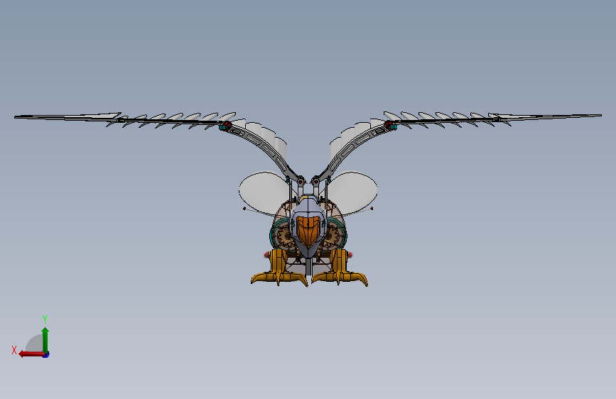 mechanical bird机械扑翼飞鸟机构 背面视图