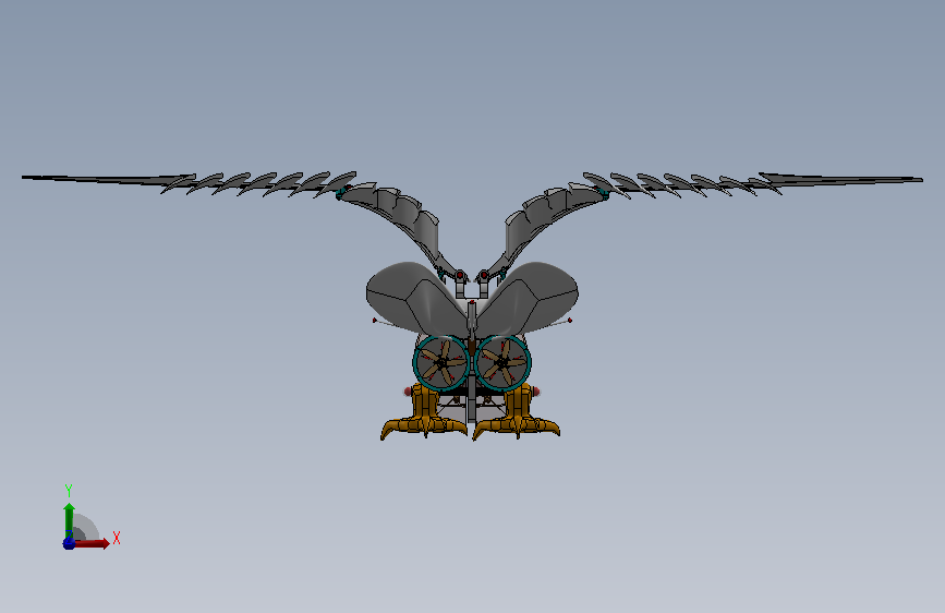mechanical bird机械扑翼飞鸟机构 正面视图