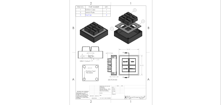 A0017325-定制机械宏键盘，4键外壳与PCB安装座