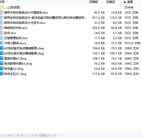 乘用车制动系统设计-前浮动盘式制动器后领从蹄式制动器含开题及6张CAD图
