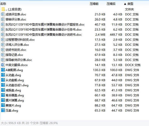 东风EQ1135F19D中型货车膜片弹簧离合器设计含开题及9张CAD图