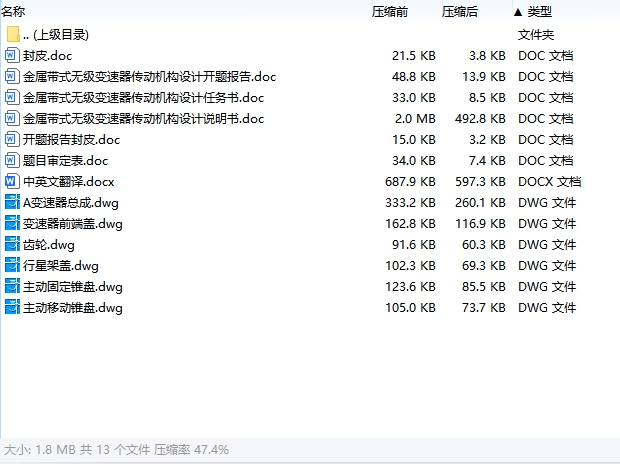 金属带式汽车无级变速器传动机构设计含开题及6张CAD图