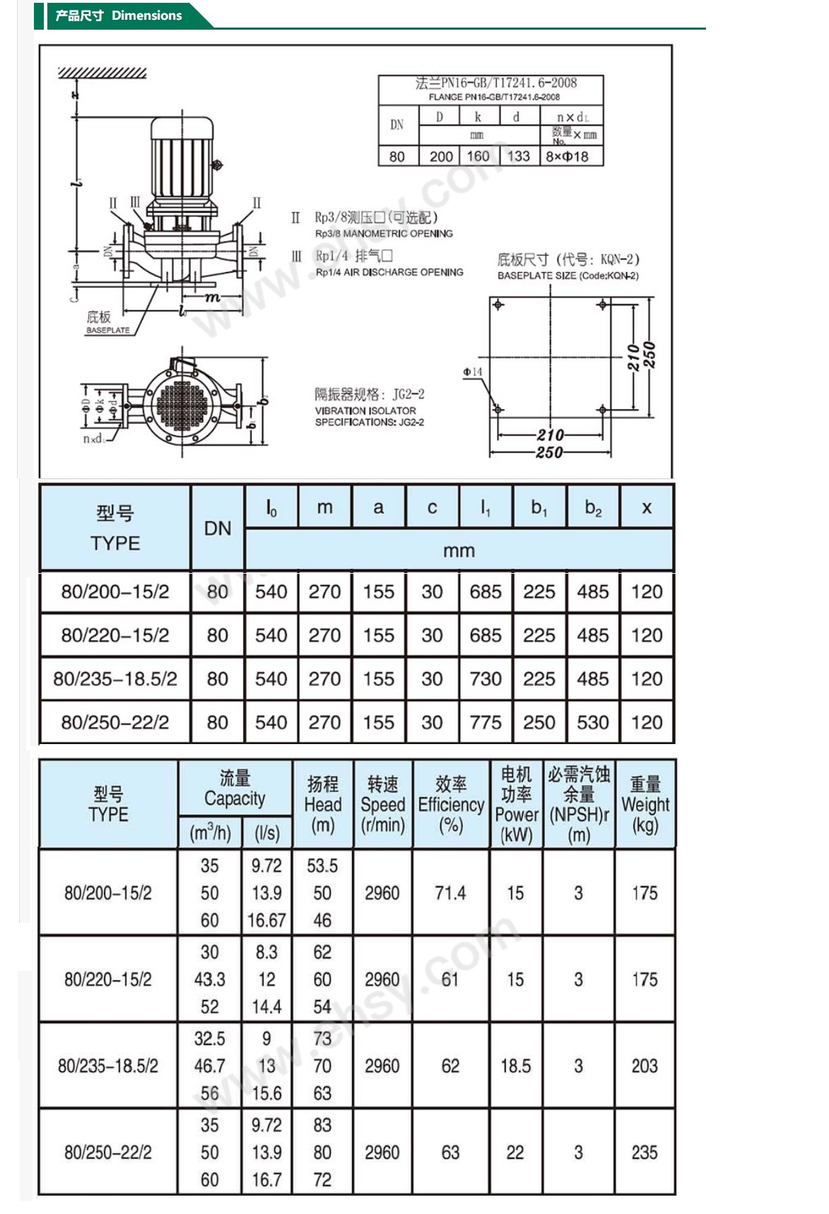 凯泉KQL80_220-15_2-VI 立式单级离心泵