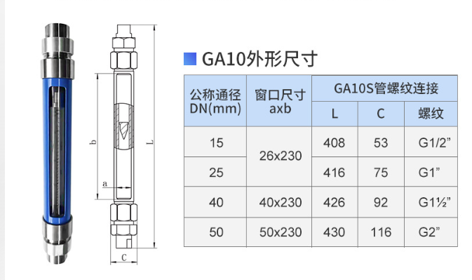 GA10S_管螺纹连接玻璃浮子流量计