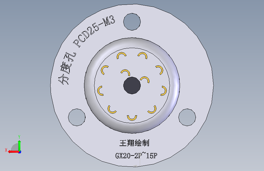 发兰式航空插头 GX20-3P 背面视图