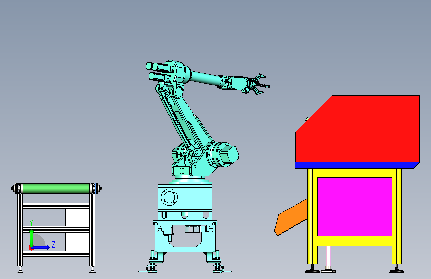 小型仪表加工工作台与机械手上下料组合作业 左侧视图