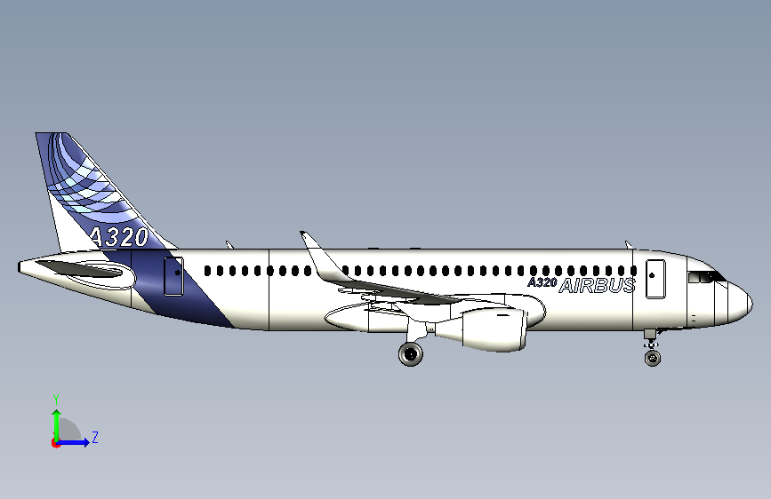A320飞机前主起落架 左侧视图