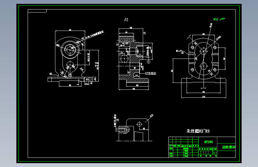 K727-齿轮泵体机械加工工艺及3套夹具设计【中心距40】 主视图