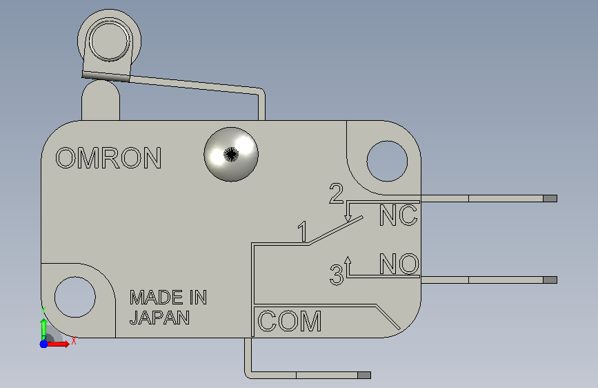 微动开关OMRONV-155-1A5欧姆龙V系列柱塞 正面视图