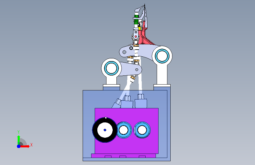 多组曲柄连杆冲孔机构 3D 总装 正面视图