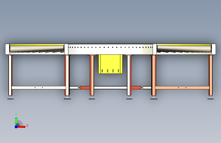 有效宽度700mm,180度滚筒输送机 正面视图