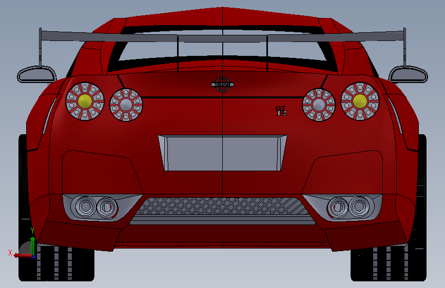 仿真就绪的Nissan GTR 背面视图