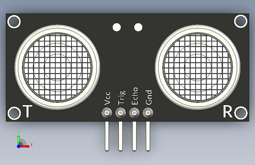 高精度三维CAD模型的超声波距离传感器 正面视图