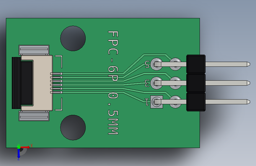 A0018805-FFC FPC 6针 0.5毫米至0.1英寸 2x3直角转接板(QUARKZMAN类型) 俯视图