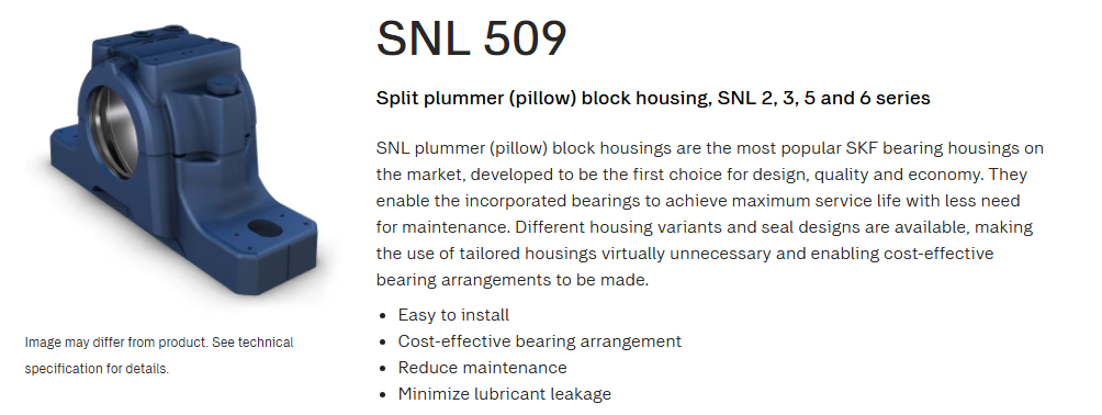A0018907-安装轴承和轴承座- SNL 2、3、5 和 6 系列 - 分体式轴承座(枕式)轴承座,SNL 2、3、5 和 6 系列 - SNL 509。