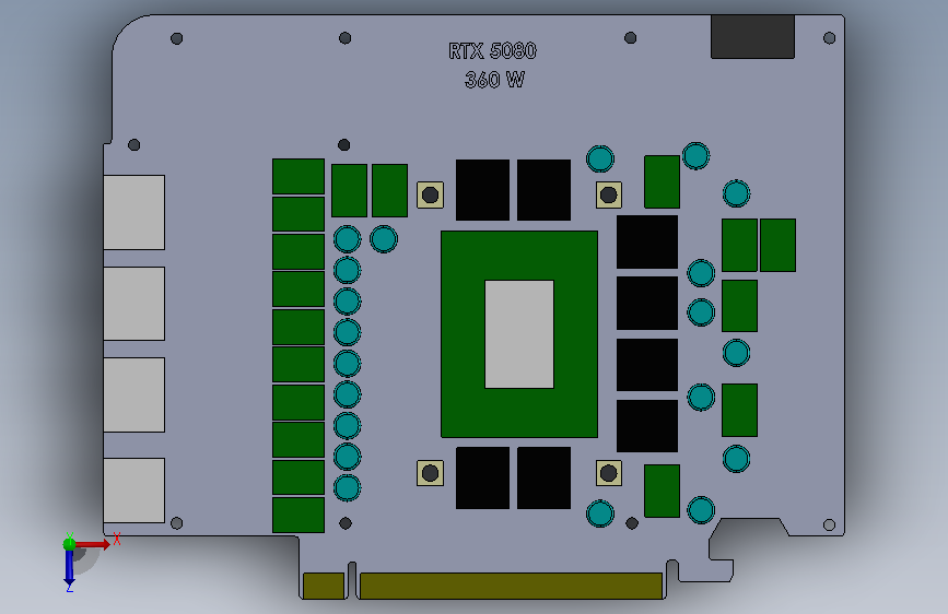 有高效散热功能的RTX5080显卡 俯视图