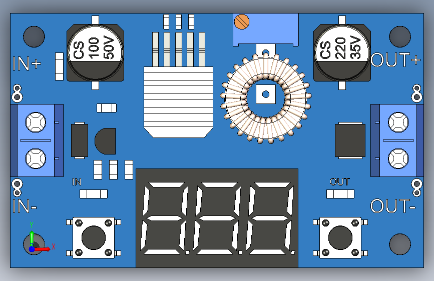 A0019051-LM2596 DC 12V 转 DC 5V 5A 可调电压降压转换器 正面视图