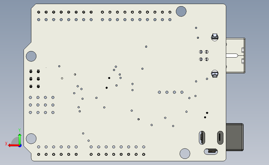 Arduino UNO Rev.3 (CH340) 控制器电路板3D图纸 STP f3d格式 背面视图
