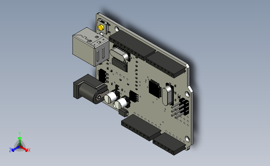 Arduino UNO Rev.3 (CH340) 控制器电路板3D图纸 STP f3d格式 主视图