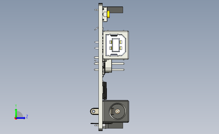 Arduino UNO Rev.3 (CH340) 控制器电路板3D图纸 STP f3d格式 左侧视图