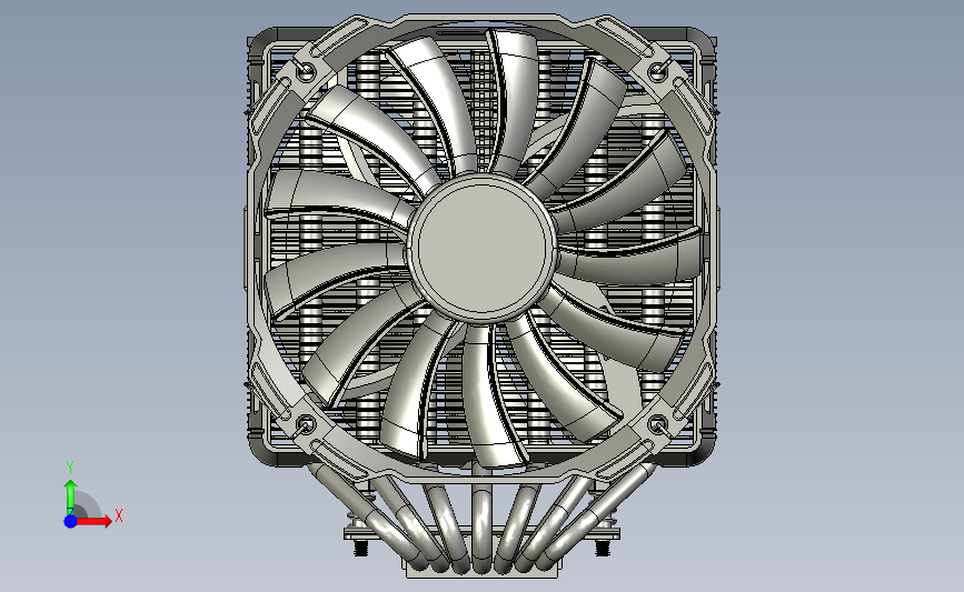 Cryorig CPU散热器与风扇模型3D图纸 STP IGS格式 正面视图