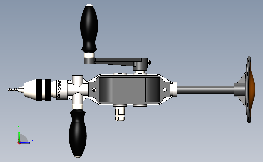 Direll手摇钻孔机3D数模图纸 Solidworks设计 左侧视图