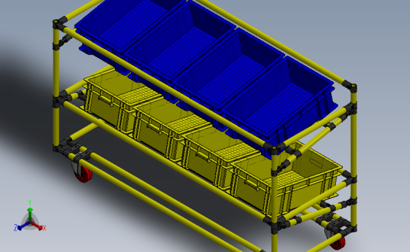 Trolley put plastic box料箱架推车3D数模图纸 Solidworks设计