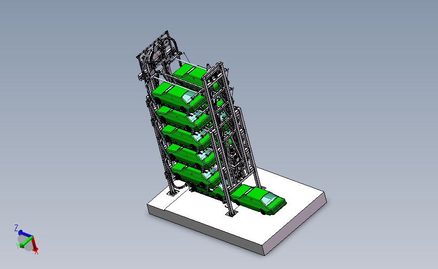 七层垂直循环类机械式停车立体车库设计3D模型 Solidworks设计