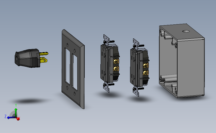 双联墙壁电器插座盒模型3D图纸 Solidworks设计