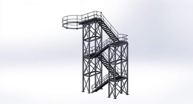 筒仓罐钢结构楼梯3D数模图纸 Solidworks设计