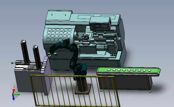 铸件上下料组合设计(机器人车床上下料)3D模型 Solidworks设计