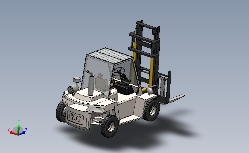 CAT 叉车（带车厢）_SOLIDWORKS 2017_模型图纸下载 – 懒石网