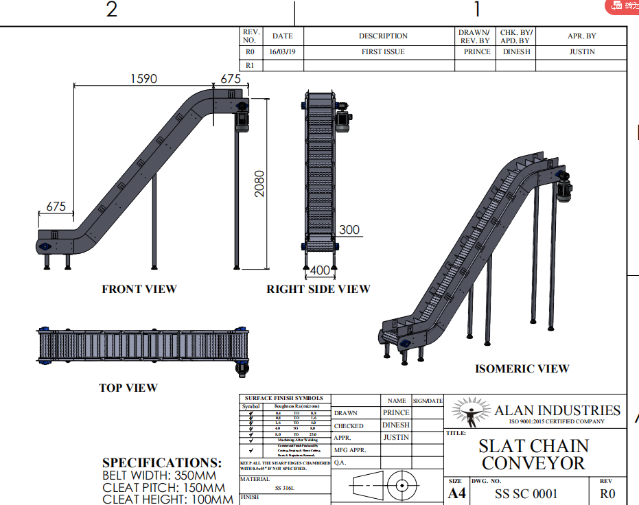 z型SS-316斜输送机