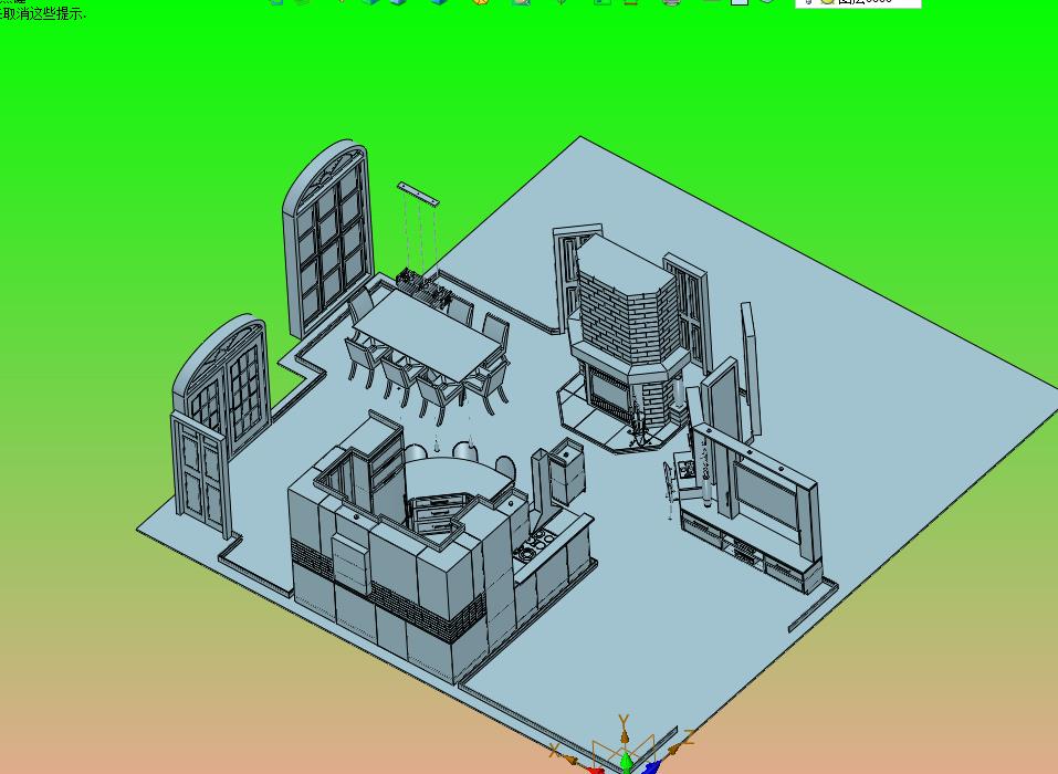 欧美开放式厨房餐厅整体3D装修效果图