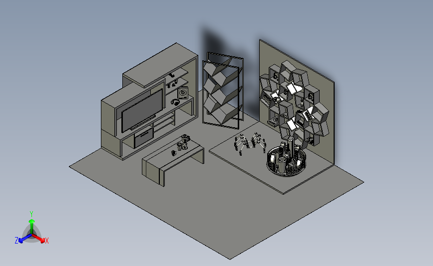 日式落地电视柜展示架客厅3d装修