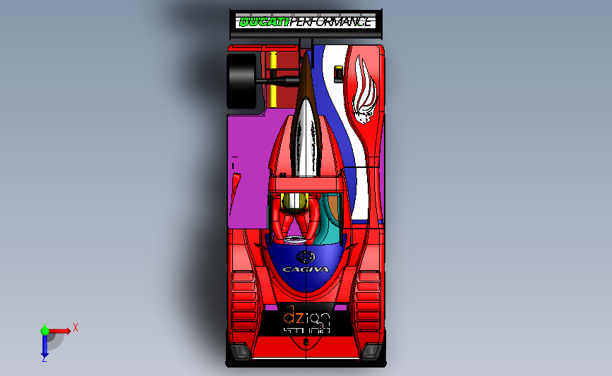 经典法拉利赛车3D模型图纸 Solidworks设计 俯视图