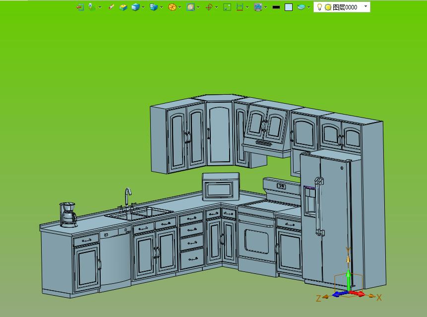 现代厨房装修3d模型图布局