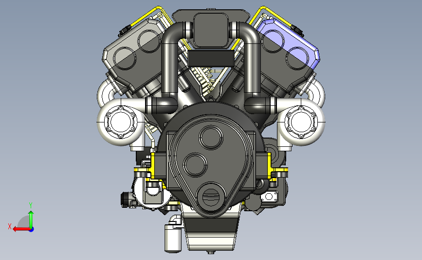 V8涡轮增压柴油机 背面视图