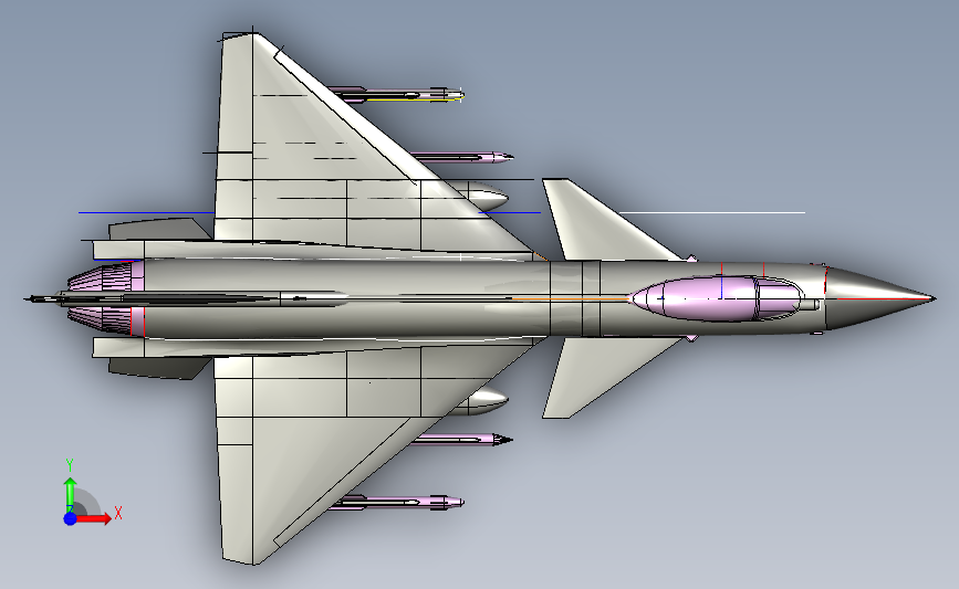 J10B 歼10B战斗机轮廓线模型3D图纸 CATIA设计 附STP 正面视图