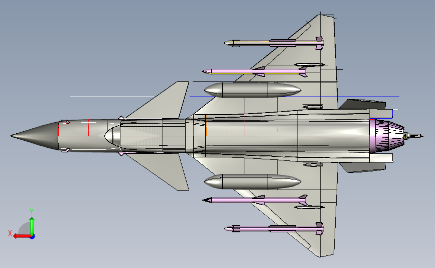 J10B 歼10B战斗机轮廓线模型3D图纸 CATIA设计 附STP 背面视图