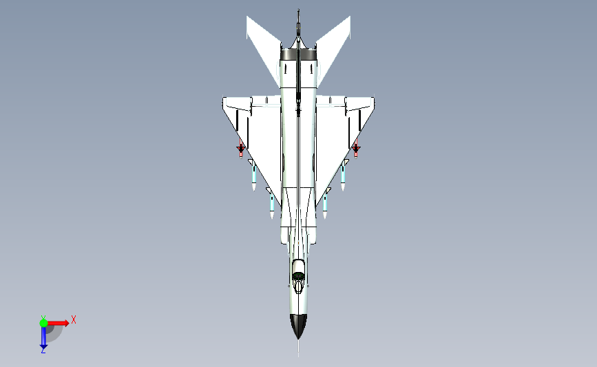 Shenyang J-8 II 歼-8Ⅱ歼击机外观玩具模型3D图纸 x_t格式 俯视图