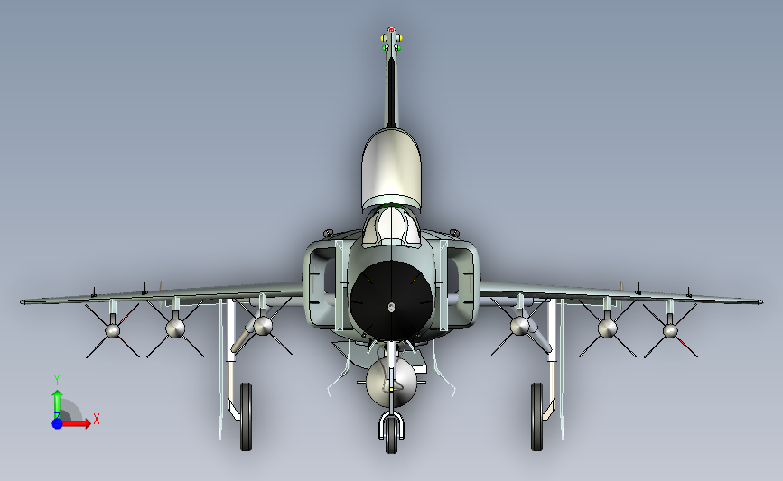Shenyang J-8 II 歼-8Ⅱ歼击机外观玩具模型3D图纸 x_t格式 正面视图