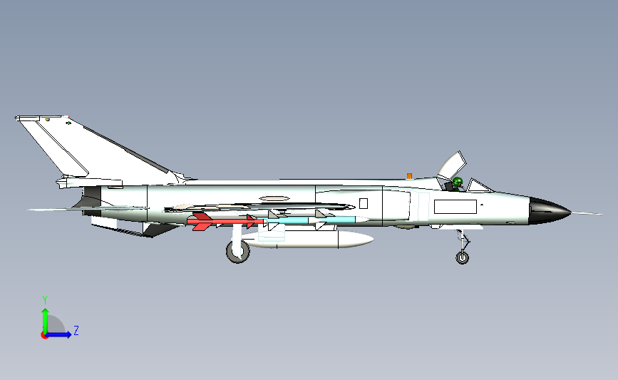Shenyang J-8 II 歼-8Ⅱ歼击机外观玩具模型3D图纸 x_t格式 左侧视图