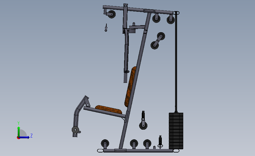 banco健身器材力量训练设备3D图纸 Solidworks设计 附x_t 左侧视图
